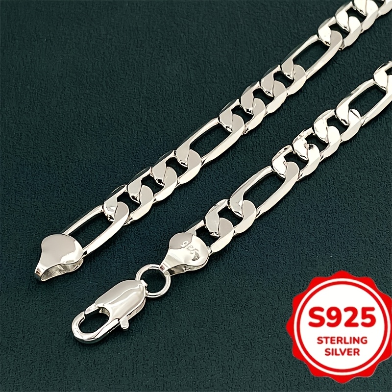 Unisex 925 Silver 6mm Side Flat Chain Necklace